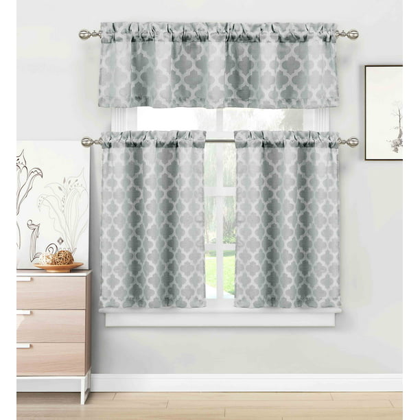 Various Designs 3 Piece Kitchen Window Curtain Panel Tiers & Valance Set